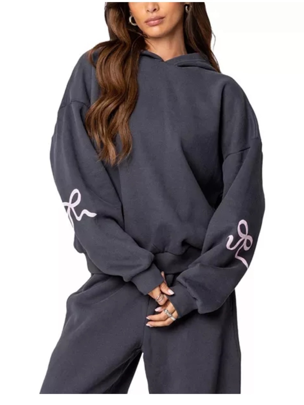 Edikted Bonney Bow Detail Hoodie Dark Grey
